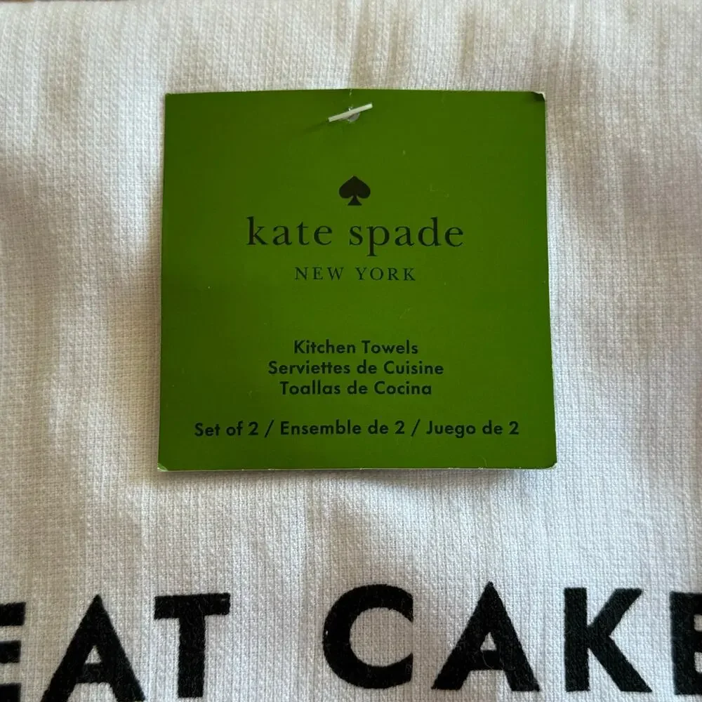 Kate Spade New York Eat Cake For Breakfast Kitchen Towels Set 2 White Pink NWT